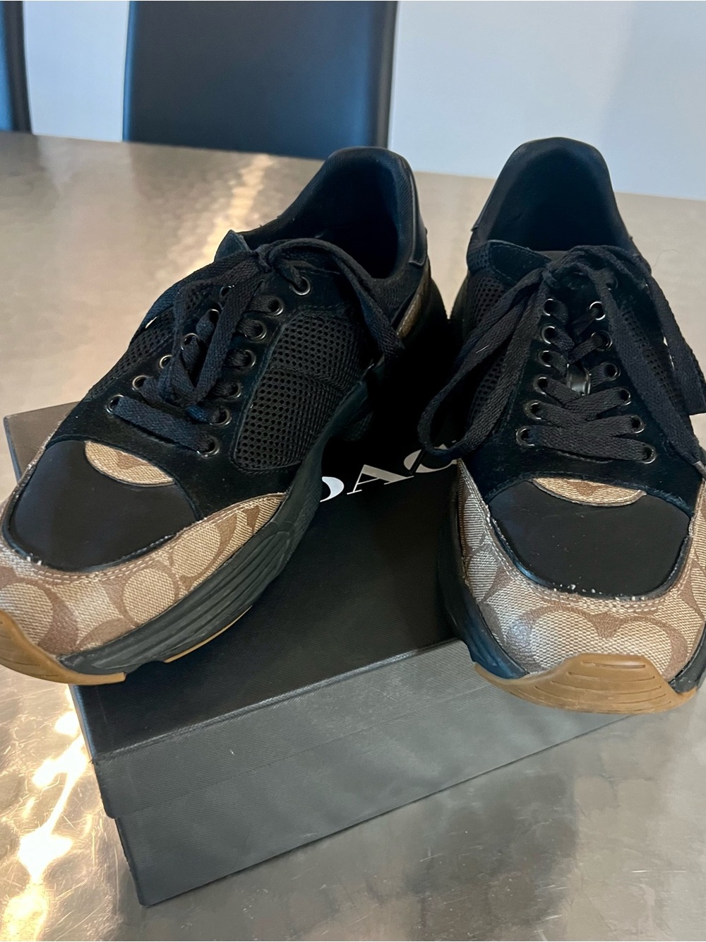 Coach Black and Tan Signature Pattern Men's Sneakers - Picture 4 of 9